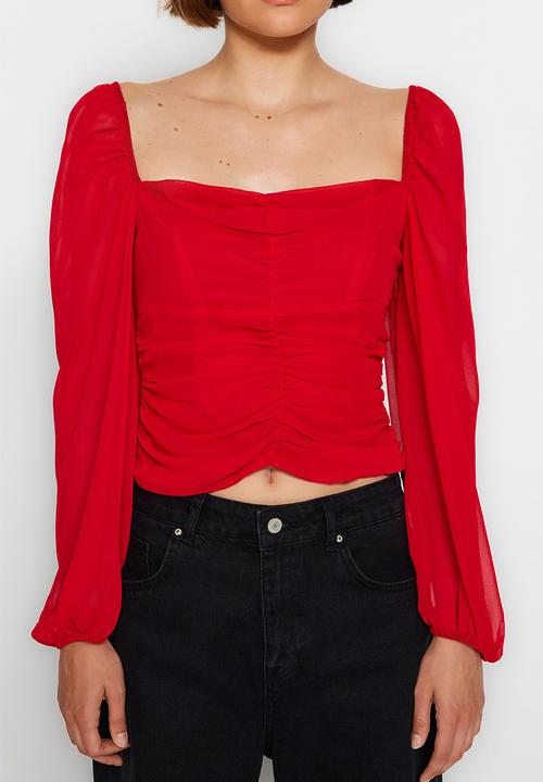Trendyol - Sweetheart blouse - red