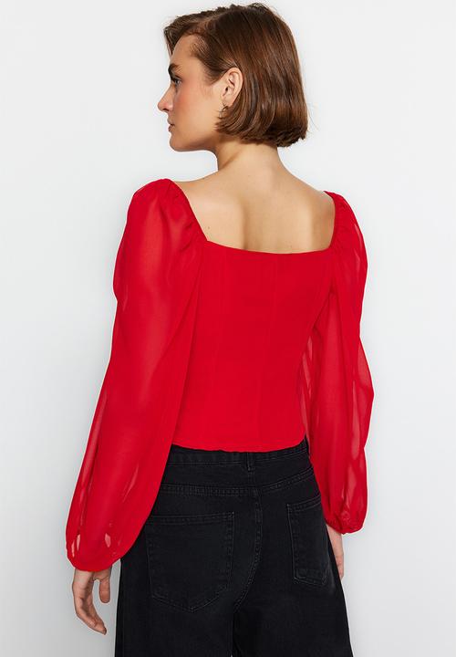 Trendyol - Sweetheart blouse - red