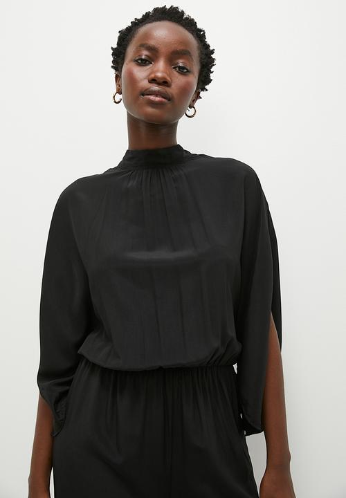 dailyfriday - High neck slit sleeve jumpsuit - black