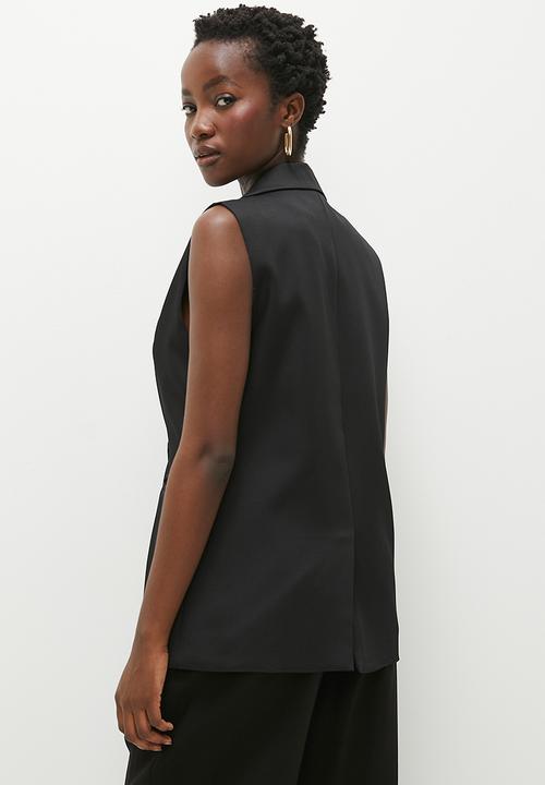dailyfriday - Sleeveless double breast blazer - black