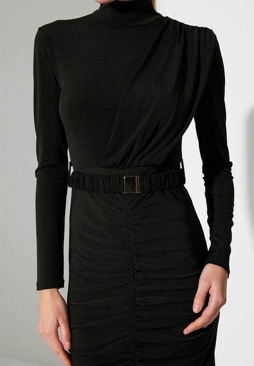 Trendyol - Fitted draped dress - black