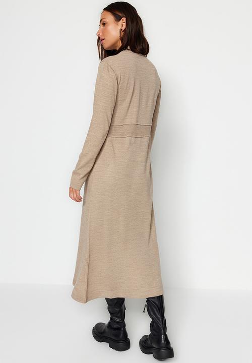 Trendyol - Modest knitwear dress with accessory - beige