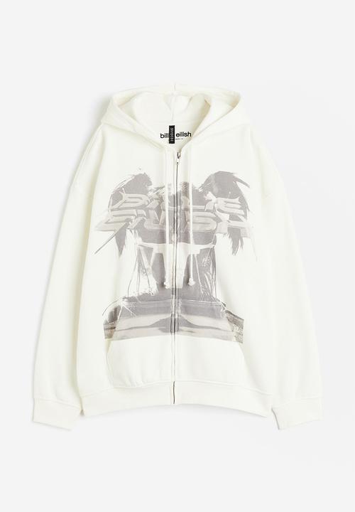Oversized printed zip-through hoodie - white billie eilish