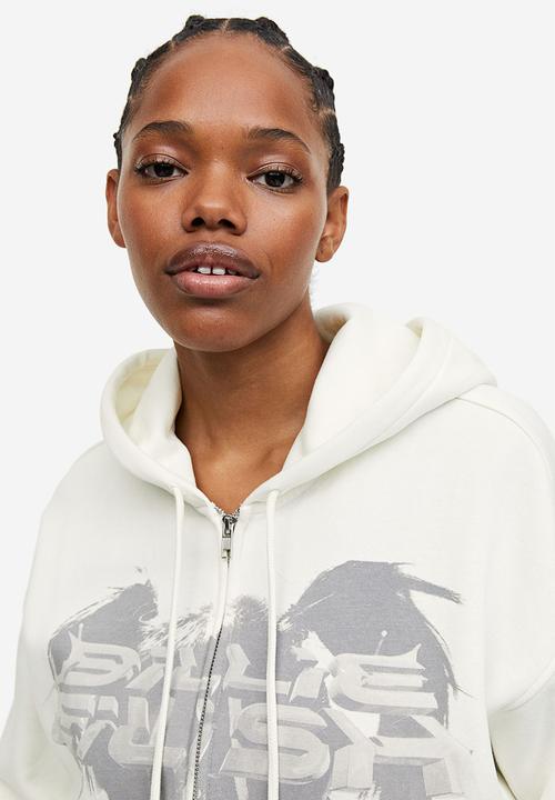 Oversized printed zip-through hoodie - white billie eilish