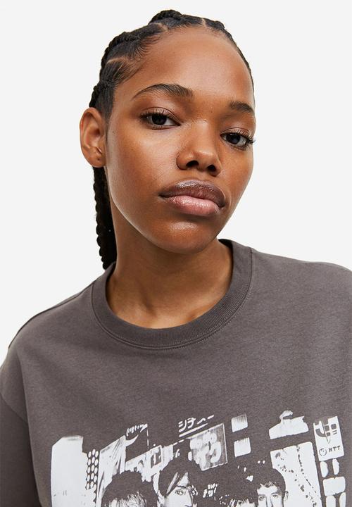 H&M - Oversized printed T-shirt - dark grey blur