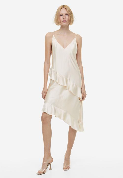 H&M - Flounced satin slip dress - cream