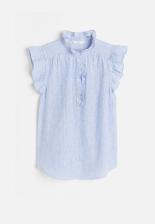 H&M - Frill-trimmed linen-blend blouse - blue