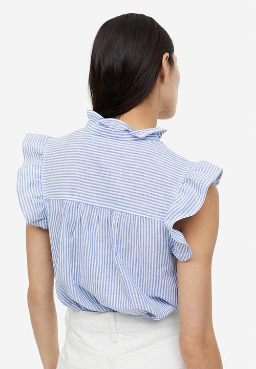 H&M - Frill-trimmed linen-blend blouse - blue