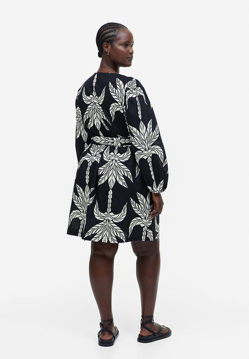 H&M - Linen-blend wrap dress - black