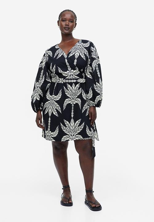 H&M - Linen-blend wrap dress - black