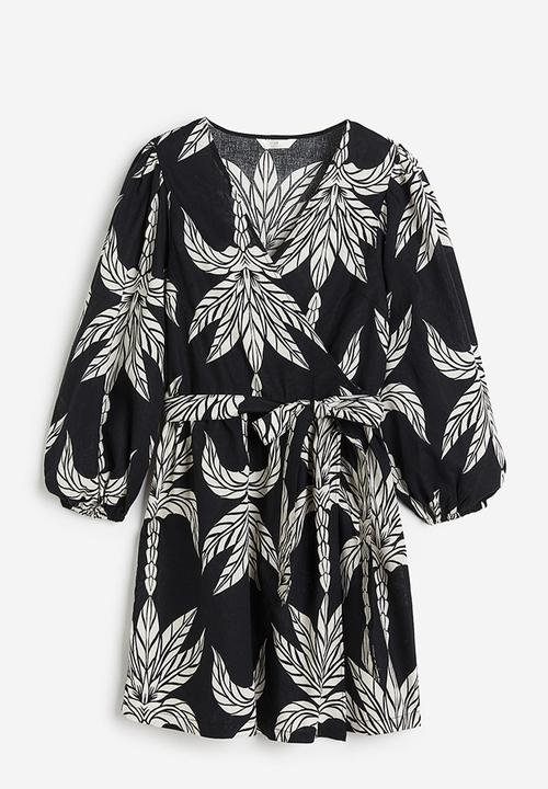 H&M - Linen-blend wrap dress - black