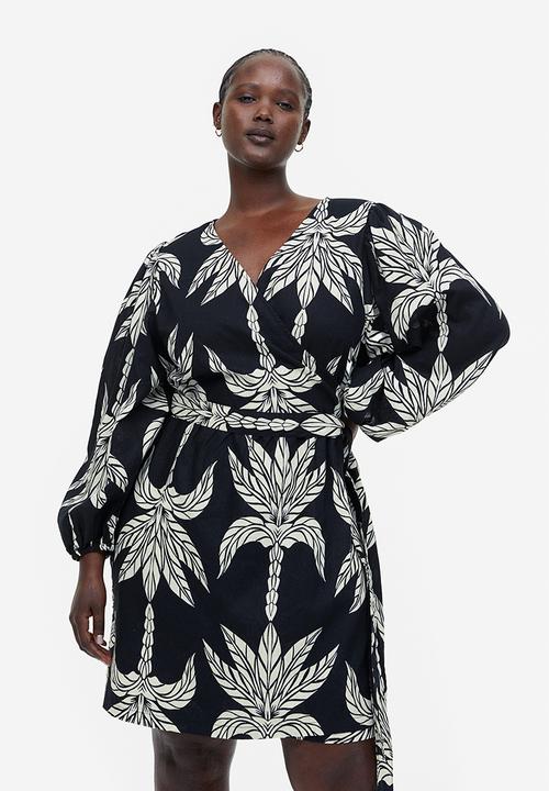 H&M - Linen-blend wrap dress - black
