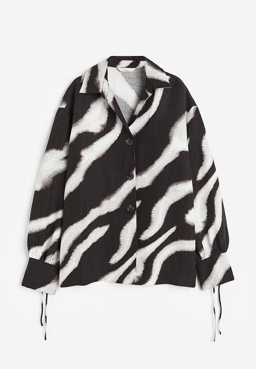 H&M - Linen-blend tie-detail shirt - black
