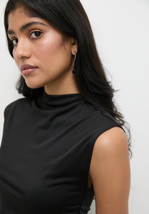 Superbalist - High neck side ruched vest - black