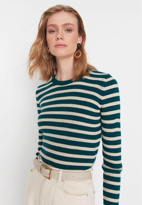 Trendyol - Basic striped sweater - green
