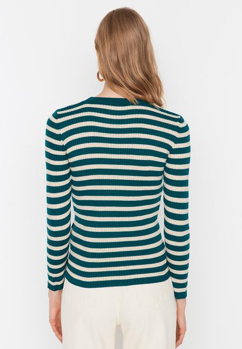 Trendyol - Basic striped sweater - green
