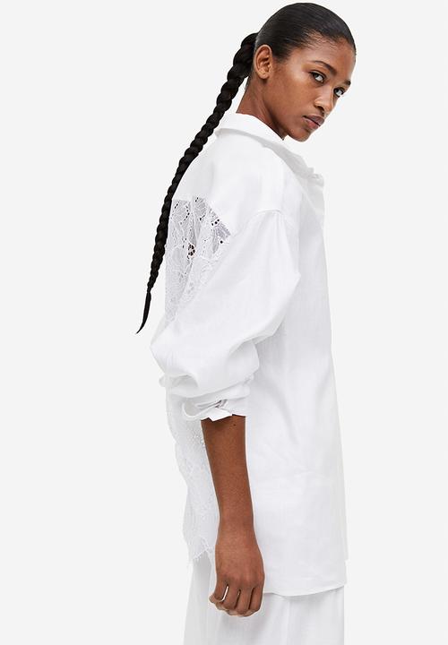 H&M - Lace-back linen-blend shirt - white