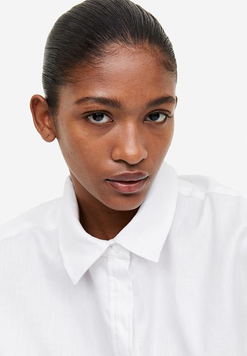 H&M - Lace-back linen-blend shirt - white