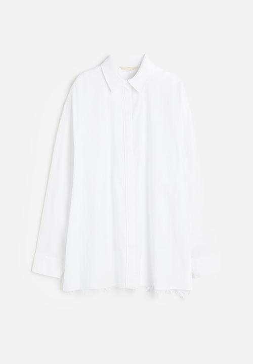 H&M - Lace-back linen-blend shirt - white