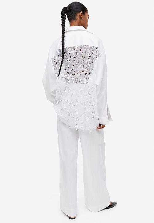 H&M - Lace-back linen-blend shirt - white