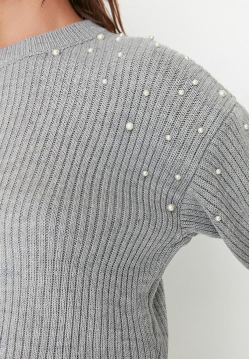 Trendyol - Pearl detail crewneck sweater - grey