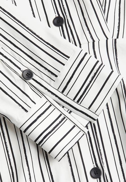 H&M - Linen-blend shirt dress -  white striped 
