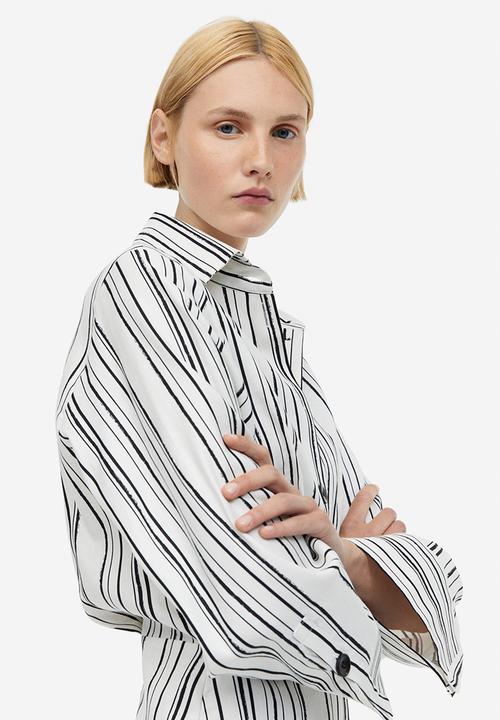 H&M - Linen-blend shirt dress -  white striped 