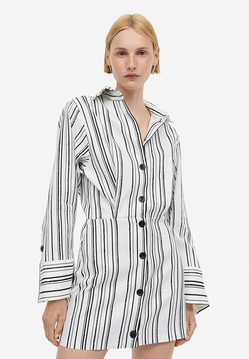 Linen-blend shirt dress - white striped - 1184574001