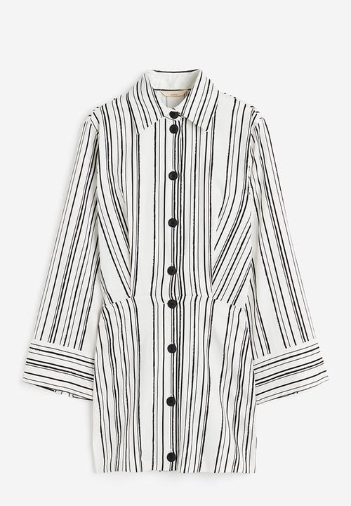 H&M - Linen-blend shirt dress -  white striped 
