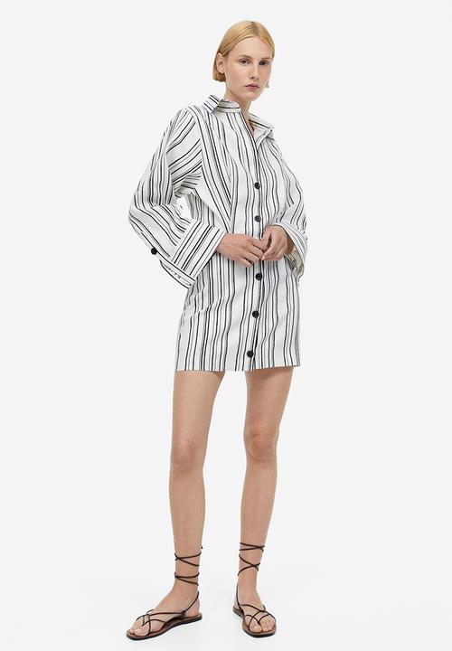 H&M - Linen-blend shirt dress -  white striped 