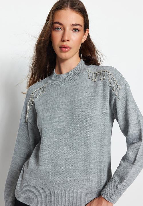 Trendyol - Stone detail crewneck sweater - grey
