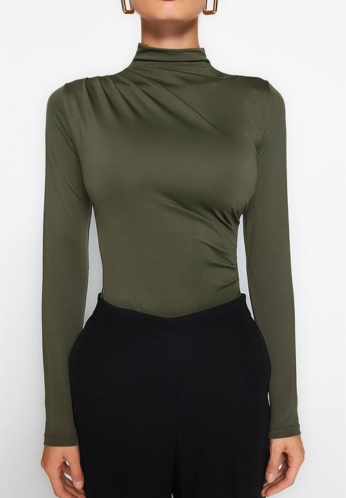 Trendyol - Shirring detailed bodysuit - khaki