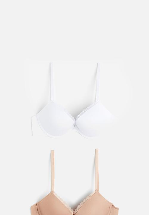 H&M - 2-pack microfibre push-up bras - beige/white