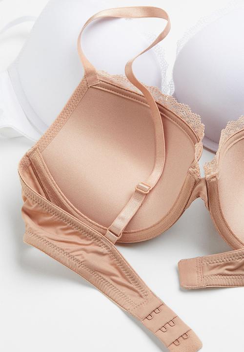 H&M - 2-pack microfibre push-up bras - beige/white