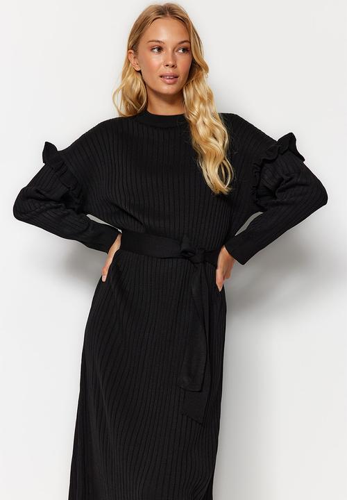 Trendyol - Modest ruffle detail dress - black