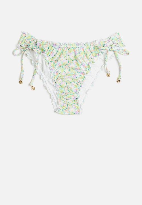 H&M - Tie tanga bikini bottoms - light green/floral