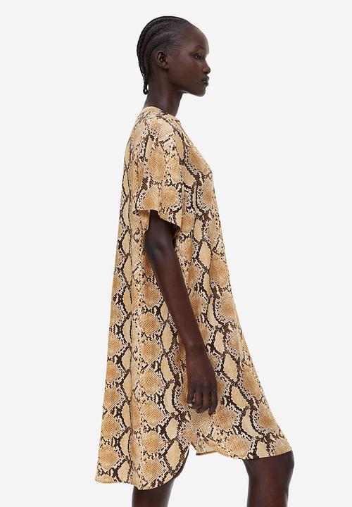 H&M - V-neck tunic - beige/snakeskin-patterned