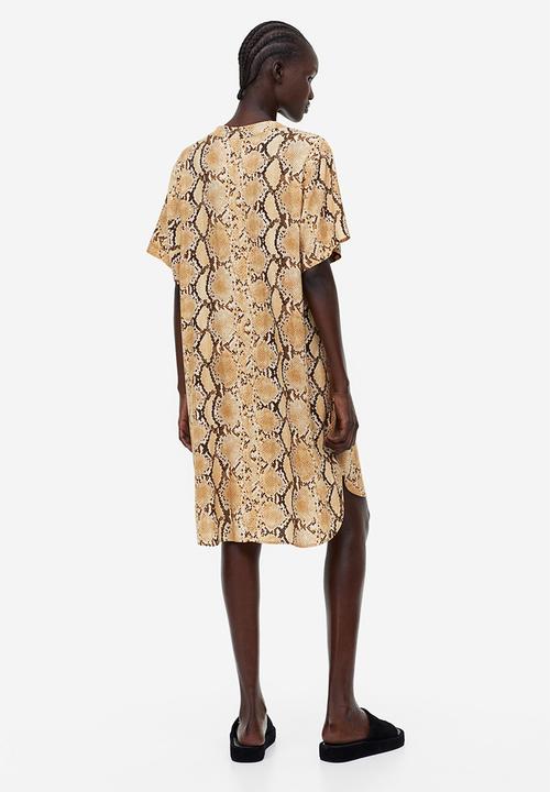 H&M - V-neck tunic - beige/snakeskin-patterned