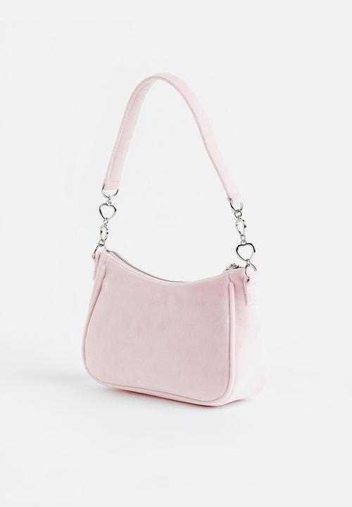 H&M - Rhinestone-motif velour shoulder bag - light pink/blackpink