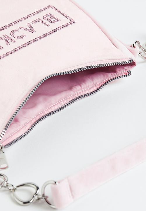 H&M - Rhinestone-motif velour shoulder bag - light pink/blackpink