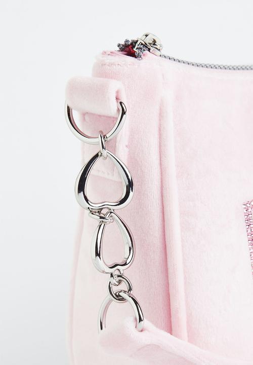 H&M - Rhinestone-motif velour shoulder bag - light pink/blackpink