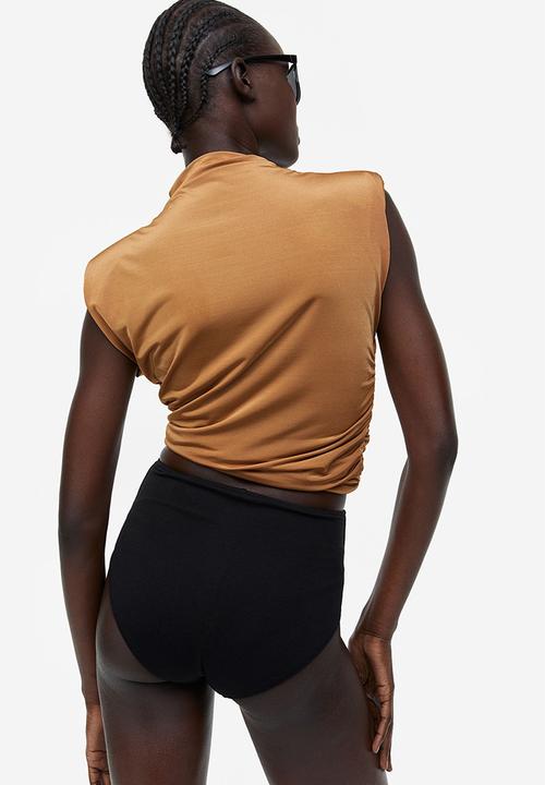 H&M - Draped shoulder-pad top - dark beige
