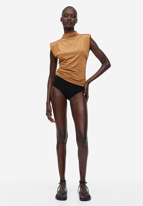 H&M - Draped shoulder-pad top - dark beige