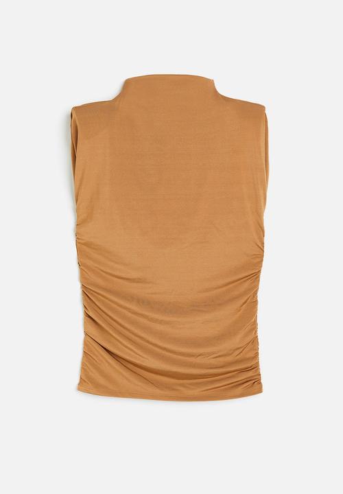 H&M - Draped shoulder-pad top - dark beige