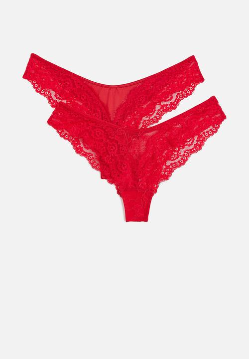 H&M - 2-pack lace brazilian briefs - red