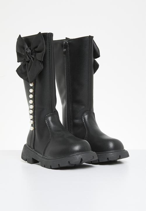 Pop Candy - Bowknot décor boots - black