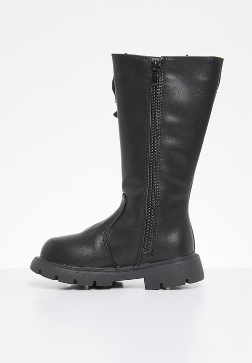 Pop Candy - Bowknot décor boots - black