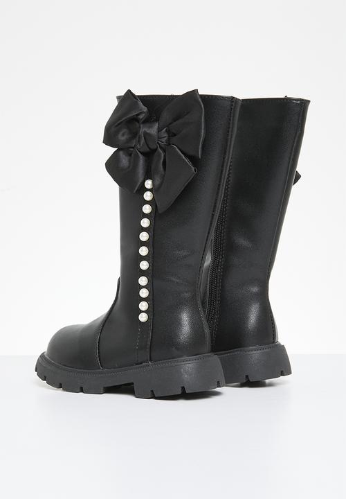 Pop Candy - Bowknot décor boots - black
