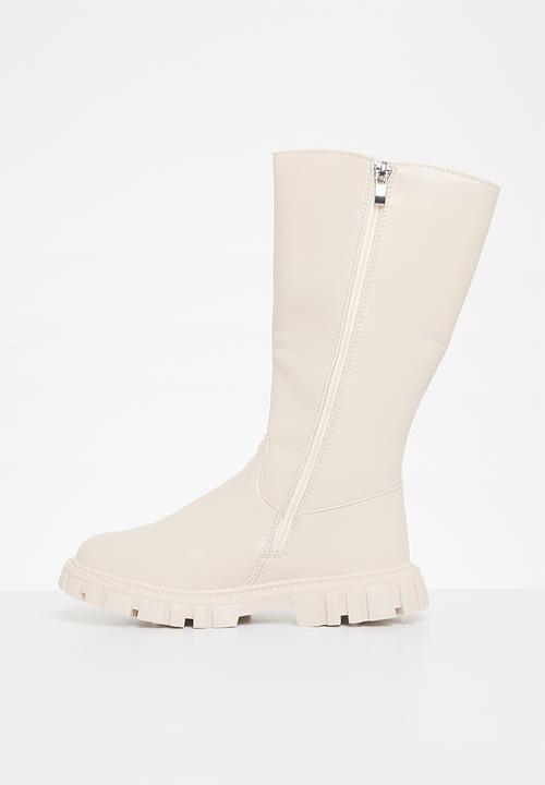 Pop Candy - Bowknot décor knee high boots - beige