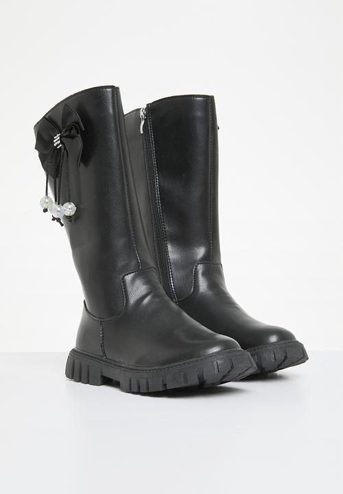 Pop Candy - Bowknot décor knee high boots - black